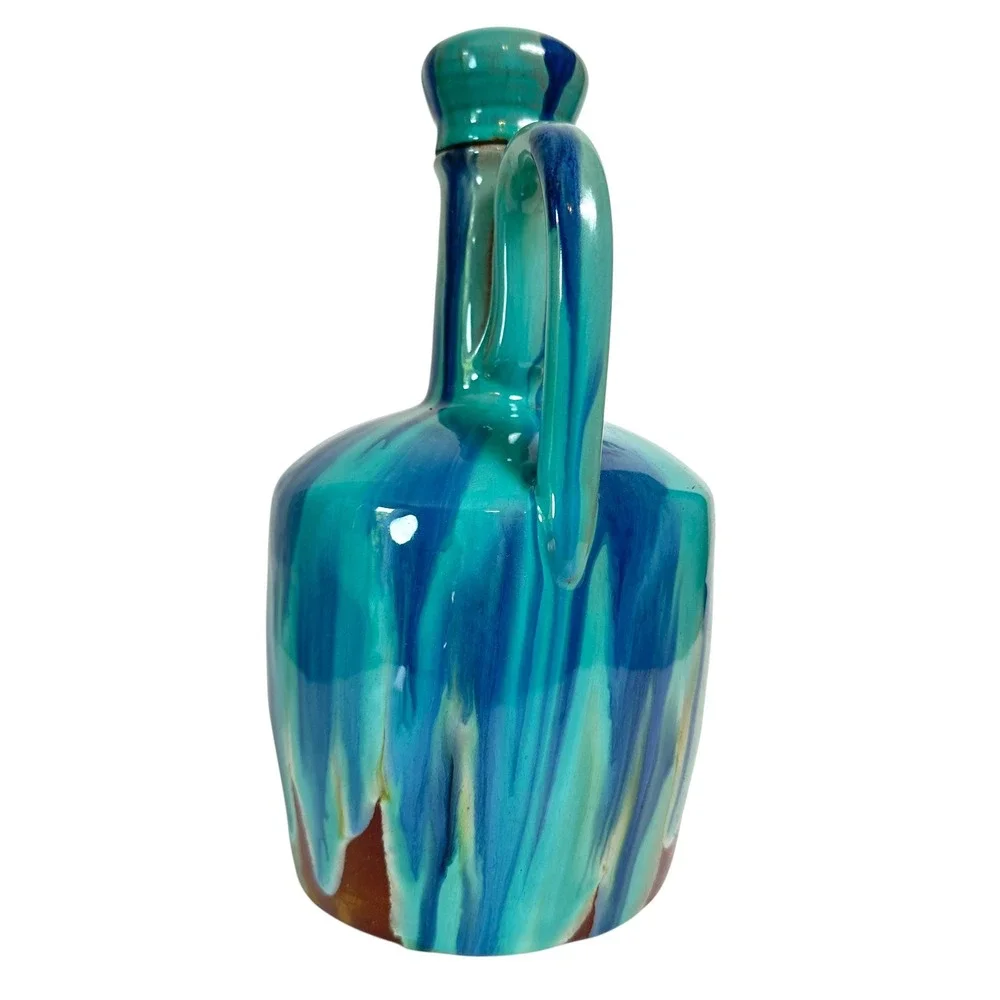 Brush McCoy Onyx Musical Decanter Jug Turquoise Blue Drip Glaze Art Pottery 30s
